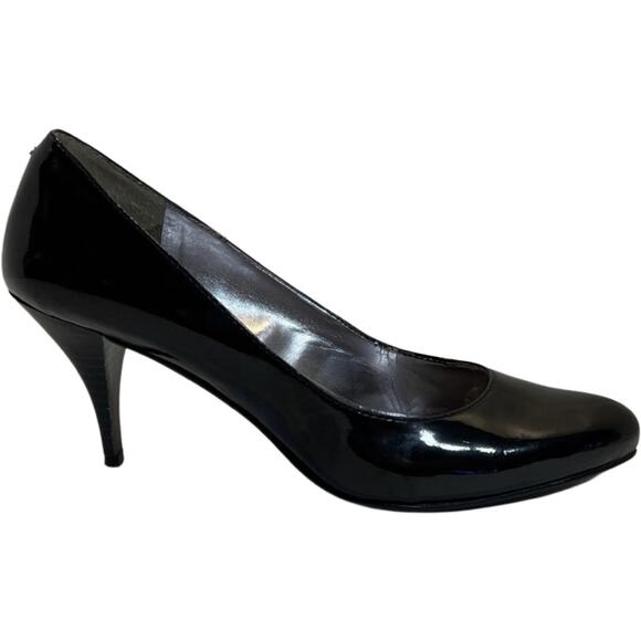 DKNYC Black Patent Pointed Toe Pump Slim Stacked Heel Pumps Stacy size 8 Office - Picture 1 of 10